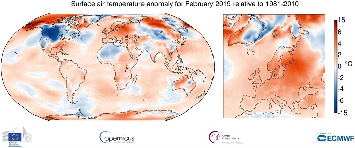 Temperature anomalies February 2019