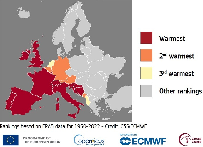 The year 2022 was the second warmest on record in Europe | ECMWF