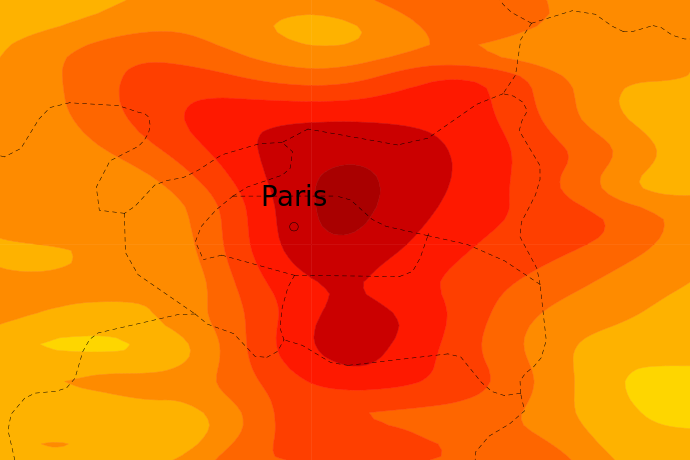 2 m temperature forecast for Paris on 17 June 2022 22 UTC 2 m temperature forecast for Paris on 17 June 2022 22 UTC